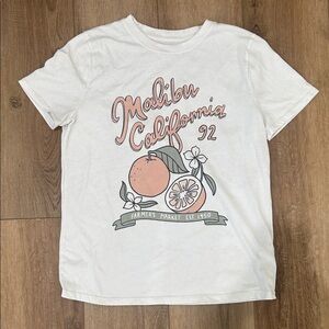 Abercrombie Kids | Malibu California Graphic Tee | White with Peach & Sage Print